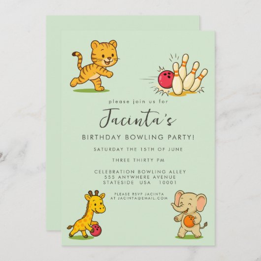 子供のテンピンボウリング誕生日パーティー 招待状 (正面/裏面)