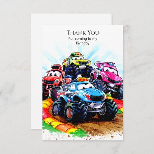 子供のトラックモンスタートラック誕生日 サンキューカード (正面/裏面)