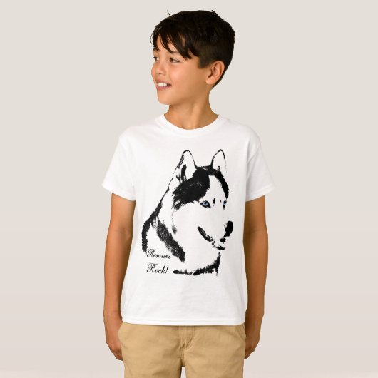 子供のハスキーなワイシャツの救助犬の子供のハスキーなTシャツ Tシャツ (正面フル)