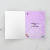 子供のハッピーハローウィンの紫色のユニコーンの漫画 カード (内部)