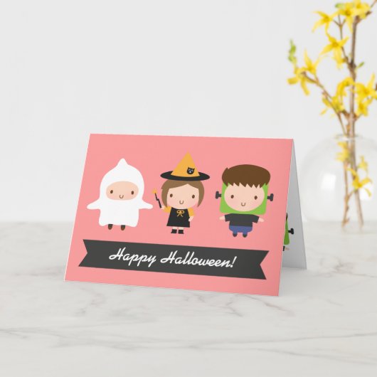 子供のハロウィンのかわいいトリック・オア・トリート カード (黄色い花)