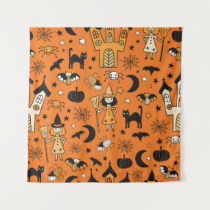 子供のハロウィンの背景。シームレスなビンテージ柄 タペストリー