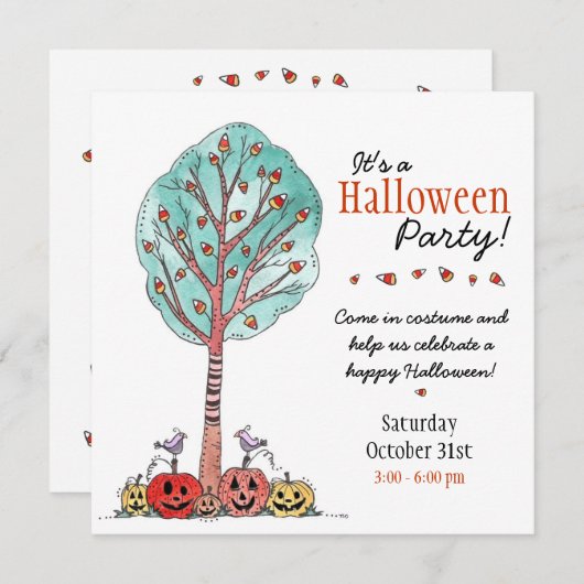 子供のハロウィンパーティー 招待状 (正面/裏面)