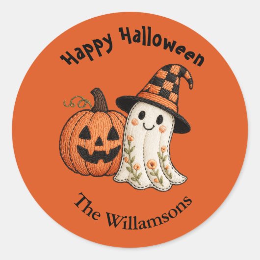 子供のハロウィン かわいいおばけカボチャ ラウンドシール (正面)