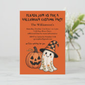 子供のハロウィン かわいいカボチャの幽霊 コスチュームパーティー 招待状 (スタンド正面)