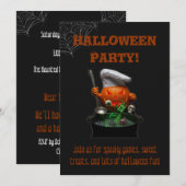 子供のハロウィン かわいい不気味なカボチャのデザイン 招待状 (正面/裏面)