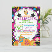 子供のハロウィーンパンプキ絵画ンのパーティー 招待状 (スタンド正面)