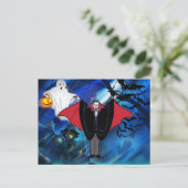 子供のハロウィーン ドラキュラ カスタム メッセージ シーズンポストカード (スタンド正面)