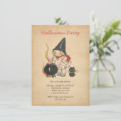 子供のハローウィンパーティのかわいい魔法使いの醸造物の黒猫 招待状 (スタンド正面)