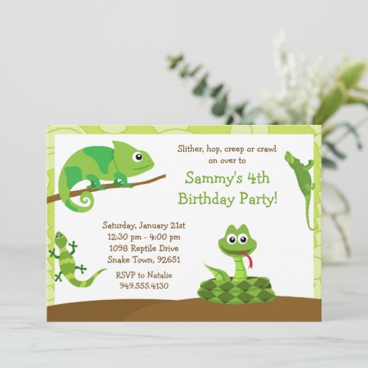 子供のハ虫類の誕生日のパーティの招待状 招待状 (スタンド正面)