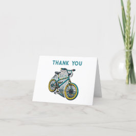 子供のバイクBMXパーティー。レースの冒険少年誕生日 サンキューカード