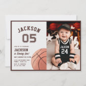 子供のバスケットボール水彩誕生日パーティーの写真 招待状 (正面)