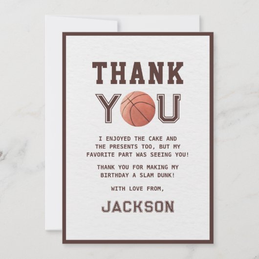 子供のバスケットボール水彩誕生日パーティー サンキューカード (正面)