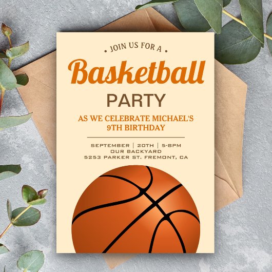 子供のバスケットボール誕生日パーティー 招待状