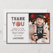 子供のバスケットボール 水彩画の誕生日パーティーの写真 サンキューカード (正面)