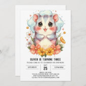 子供のパステルハムスター誕生日 招待状 (正面/裏面)