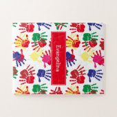 子供のパーソナライズされたカラフル指紋 ジグソーパズル (横)