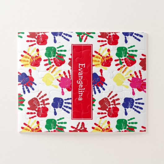 子供のパーソナライズされたカラフル指紋 ジグソーパズル (横)