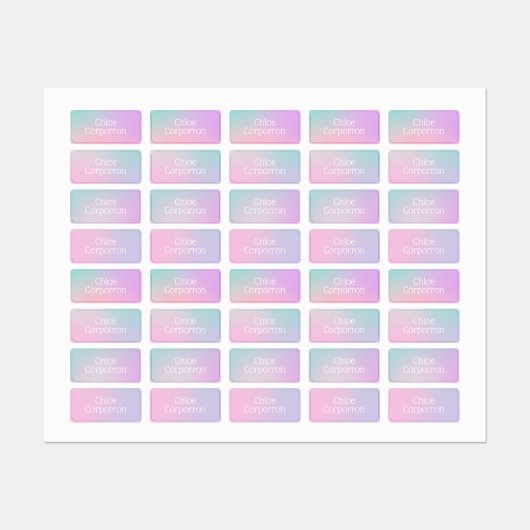 子供のパーソナライズされた名前ラベルピンク紫とティール（緑がかった色） ラベル (シート)