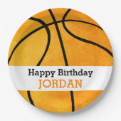 子供のパーソナライズなバスケットボールのハッピーバースデーのオレンジ ペーパープレート (正面)