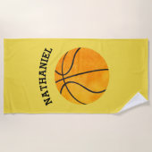 子供のパーソナライズなバスケットボールはオレンジ黄色を遊ばします ビーチタオル (正面)