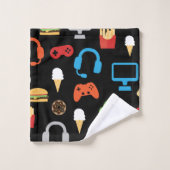 子供のパーソナライズなビデオゲームの軽食のゲーマーパターン バスタオルセット (ウォッシュタオル)