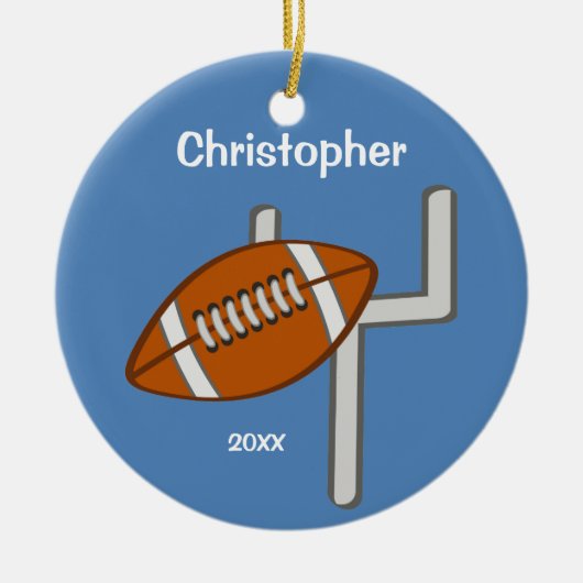 子供のパーソナライズなフットボールの記念品 セラミックオーナメント (正面)