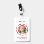 子供のパーソナライズな写真の食物アレルギー医学警報 バッジ (正面 (クリップ付))