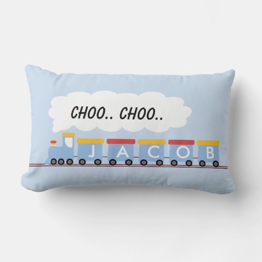 子供のパーソナライズな列車のクッション ランバークッション (正面)
