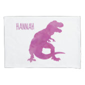 子供のパーソナライズな恐竜のシルエットの紫色の女の子 枕カバー (正面)