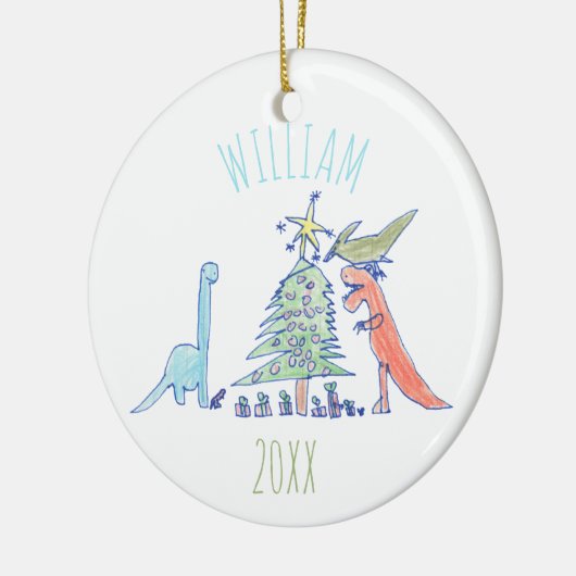 子供のパーソナライズな恐竜の休日のクリスマス セラミックオーナメント (左)