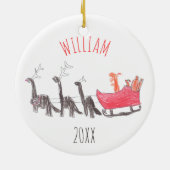 子供のパーソナライズな恐竜の休日のクリスマス セラミックオーナメント (裏面)