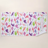 子供のパーソナライズな恐竜の水彩画パターン ビーチタオル (正面)