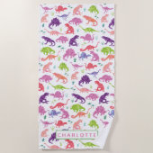 子供のパーソナライズな恐竜の水彩画パターン ビーチタオル (正面)