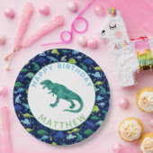 子供のパーソナライズな恐竜の誕生会パターン ペーパープレート (パーティー)