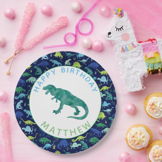 子供のパーソナライズな恐竜の誕生会パターン ペーパープレート (パーティー)