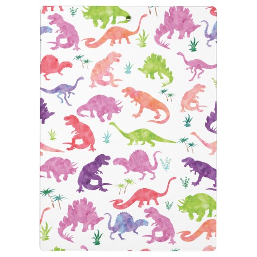 子供のパーソナライズな水彩画の恐竜の紫色のピンク クリップボード (裏面)