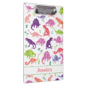 子供のパーソナライズな水彩画の恐竜の紫色のピンク クリップボード (右)