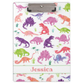 子供のパーソナライズな水彩画の恐竜の紫色のピンク クリップボード (正面)
