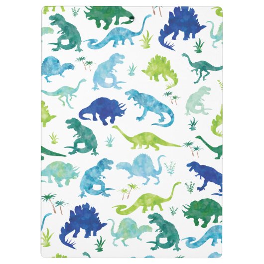 子供のパーソナライズな水彩画の恐竜の青緑 クリップボード (裏面)