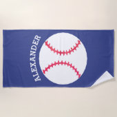 子供のパーソナライズな野球は青を遊ばします ビーチタオル (正面)