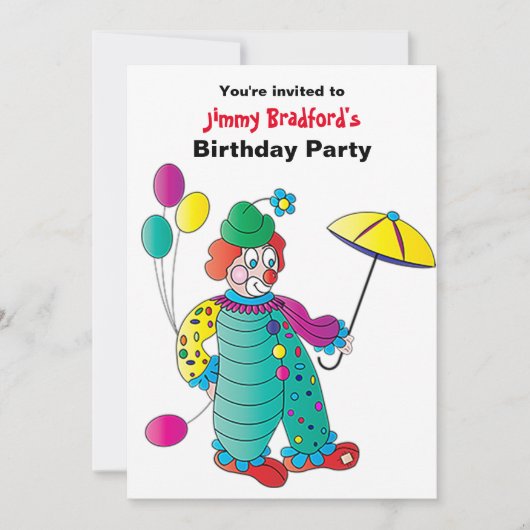 子供のパーティの招待状おもしろいピエロバルーン傘 (正面)