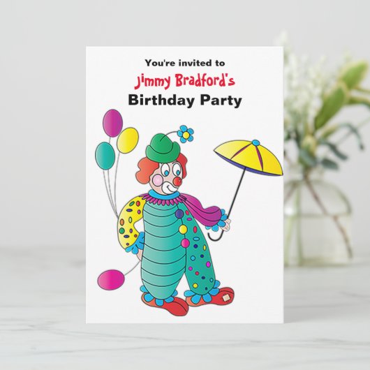 子供のパーティの招待状おもしろいピエロバルーン傘 (スタンド正面)