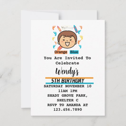 子供のパーティー招待状の足跡 ノートカード (正面)