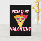 子供のピザは私のバレンタイン、面白い女の子、面白い子供 カード (黄色い花)