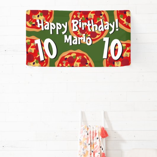 子供のピザ誕生日パーティー歓迎バナーの看板 横断幕 (インサイチュ)