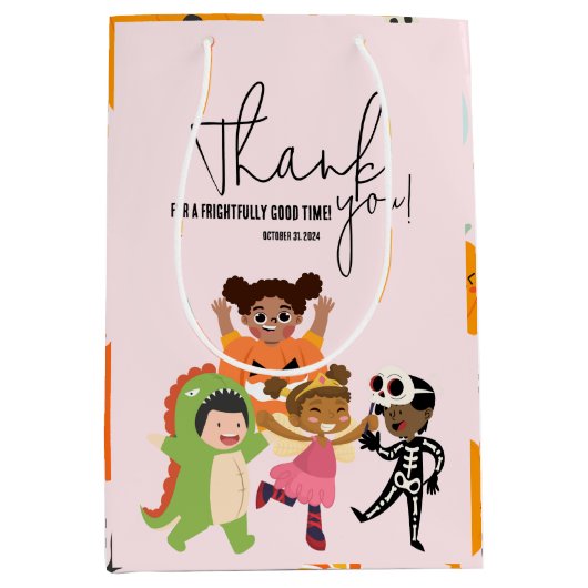 子供のピンクのハロウィーン衣装パーティー必需品メディ ミディアムペーパーバッグ (正面)