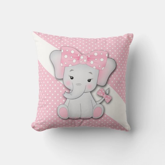 子供のピンクの白い灰色の漫画の象 クッション (正面)