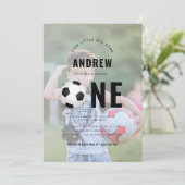 子供のフェードスポーツ写真 サッカー 1歳の誕生日パーティー 招待状 (スタンド正面)