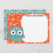 子供のフラットパネルのサンキューカードの青のフクロウ サンキューカード (正面/裏面)
